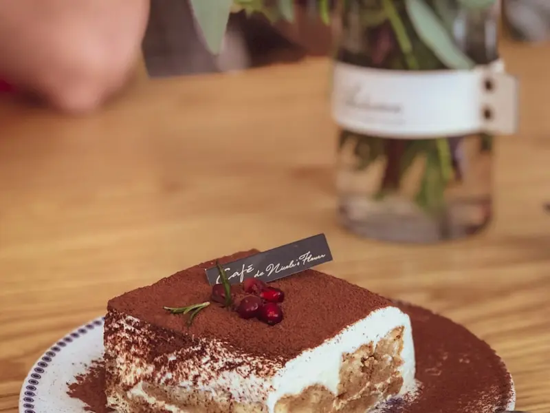 Classic tiramisu with cocoa powder dusting