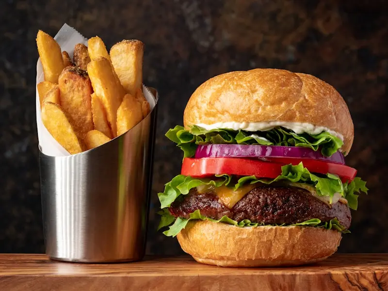 Premium mushroom burger with truffle aioli and fresh arugula