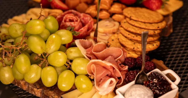 Sampler platter with fries, onion rings, pickles and mozza sticks