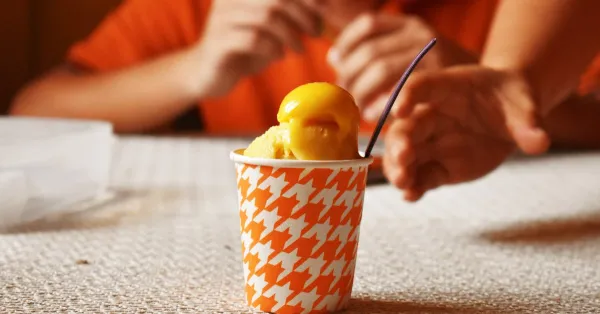 Peach sorbet scoop
