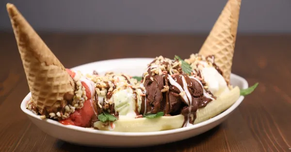 Ice cream sundae with toppings