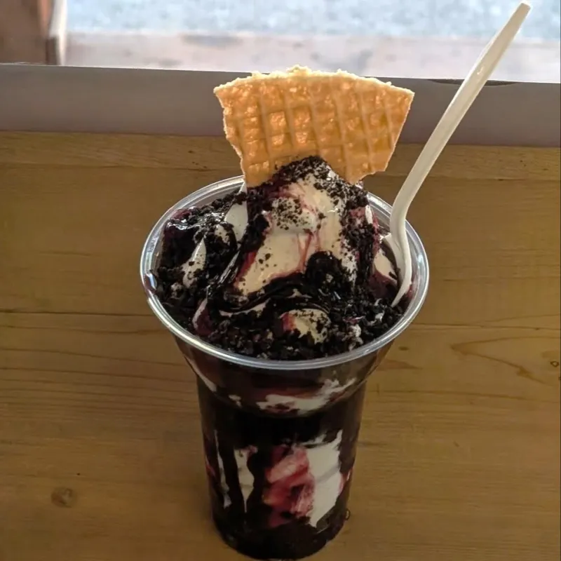 Blueberry ice cream sundae